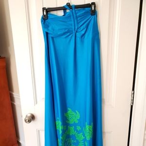 Flora de Cana Blue Turquoise Strapless w ties Maxi Dress Size Large